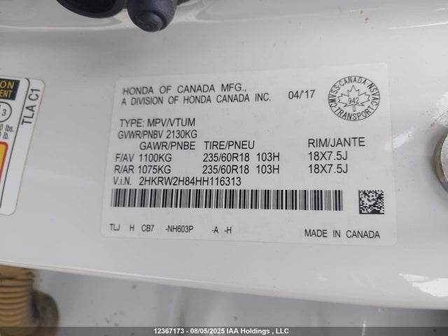 2HKRW2H84HH116313 Honda l15be