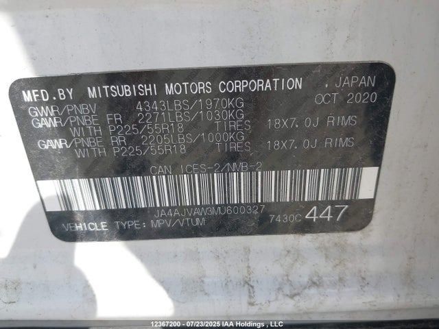 JA4AJVAW3MU600327 Mitsubishi mivec