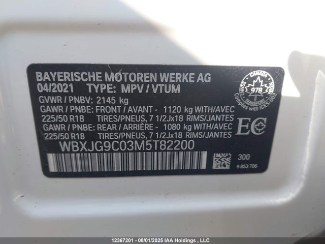WBXJG9C03M5T82200 BMW X1