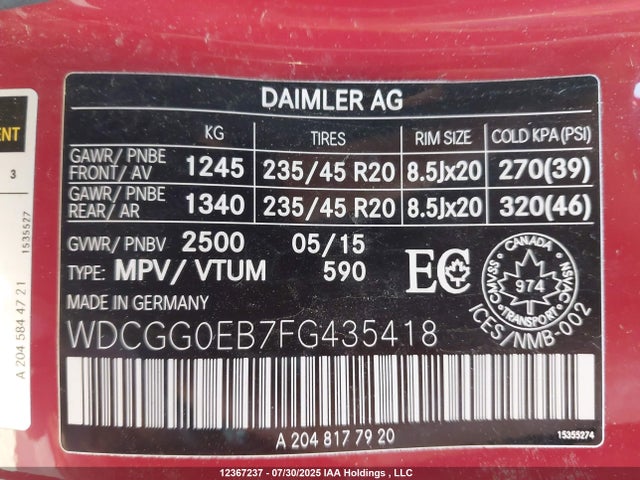WDCGG0EB7FG435418 Mercedes-Benz Glk-Class