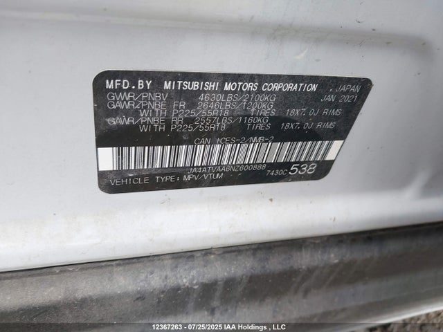 Mitsubishi tc/ic mivec 2022 JA4ATVAA6NZ600888 Image 9