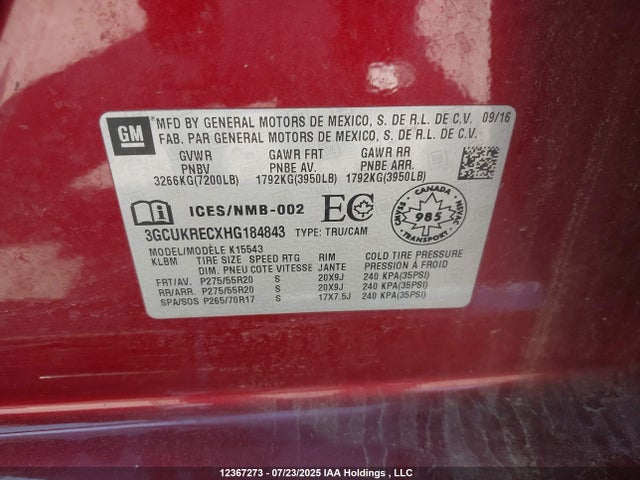 3GCUKRECXHG184843 Chevrolet l83 - sidi: spark ignited direct injection, vvt: variable valve timing, afm, e85 max, alum
