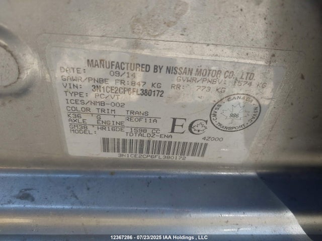 3N1CE2CP6FL380172 Nissan 2015