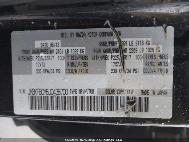 Aukcja sprzedaży 2018 Mazda Cx-5 Gs, vin: JM3KFBCM6J0435700, numer aukcji: 12362474
