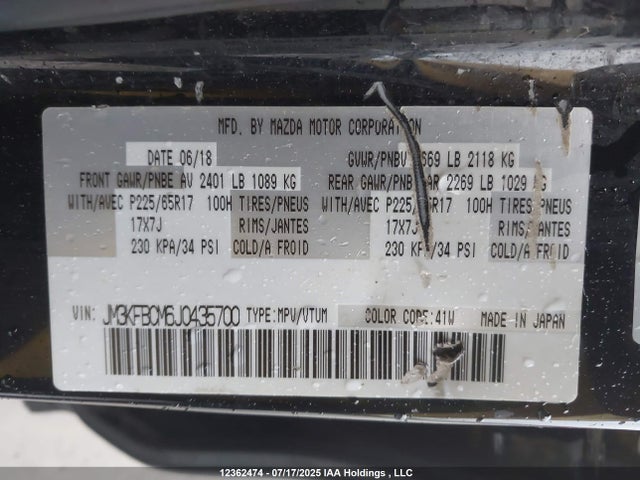 Aukcja sprzedaży 2018 Mazda Cx-5 Gs, vin: JM3KFBCM6J0435700, numer aukcji: 12362474