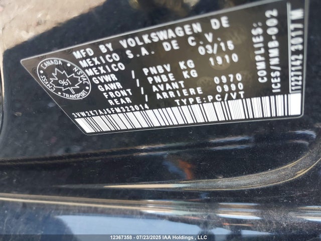 3VW2K7AJ5FM323014 Volkswagen 2015