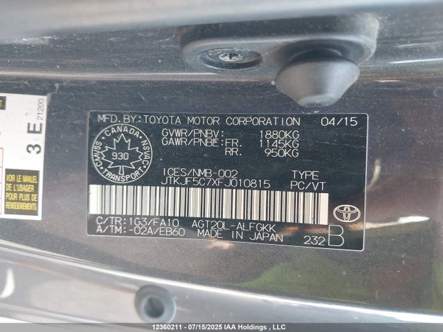Scion 2ar-fe 2015 JTKJF5C7XFJ010815 Image 9