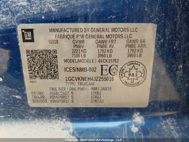 1GCVKNEH4JZ255016 Chevrolet lv3 - gen 5, sidi, vvt: variable valve timing, e85 max, alum