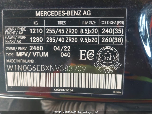 W1N0G6EBXNV383909 Mercedes-Benz Glc 43 4matic Amg