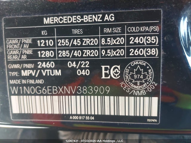 W1N0G6EBXNV383909 Mercedes-Benz Glc 43 4matic Amg