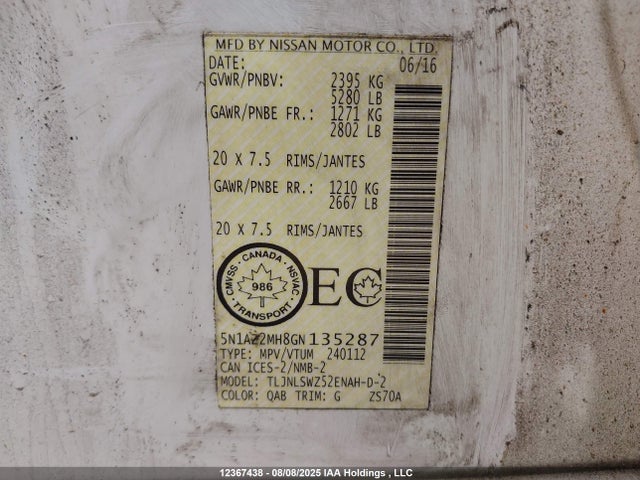 5N1AZ2MH8GN135287 Nissan Murano