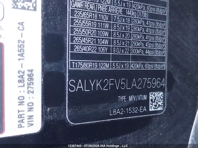 Land Rover 2020 2020 SALYK2FV5LA275964 Image 9