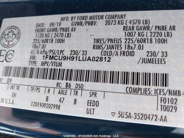 Ford gtdi, 240ps 2020 1FMCU9H91LUA02812 Image 18