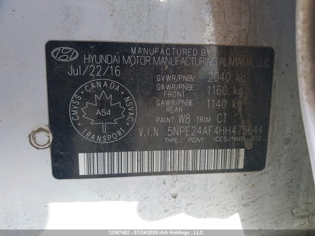 Hyundai Sonata 2017 5NPE24AF4HH475644 Image 9