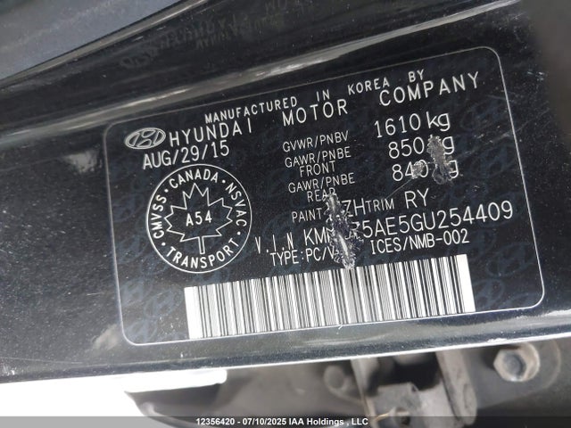 KMHCT5AE5GU254409 Hyundai dohc gdi gamma