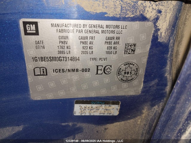 1G1BE5SM0G7314894 Chevrolet le2 - di: direct injection, alum, vvt, gen i, gmna
