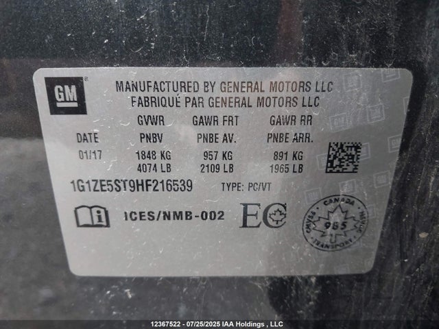 1G1ZE5ST9HF216539 Chevrolet lfv - di: direct injection, vvt: variable valve timing, gen 1