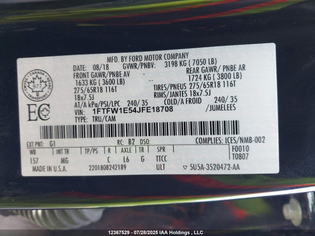 Ford 5.0l 4v 2018 1FTFW1E54JFE18708 Image 18