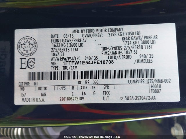 Ford 5.0l 4v 2018 1FTFW1E54JFE18708 Image 9