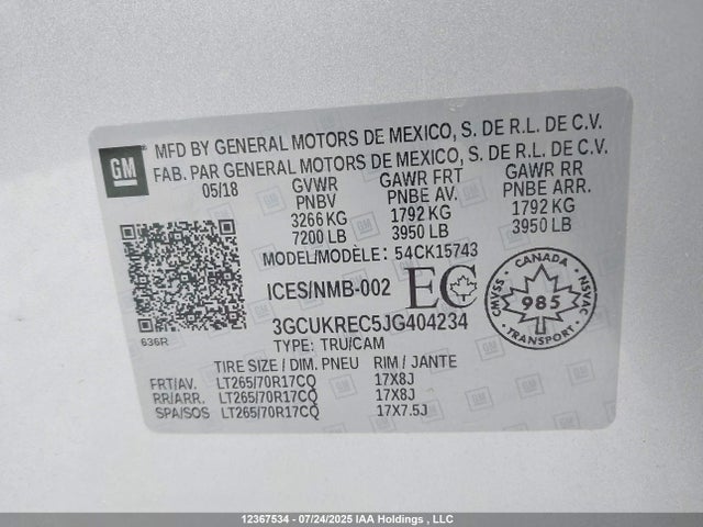 3GCUKREC5JG404234 Chevrolet l83 - sidi: spark ignited direct injection, vvt: variable valve timing, afm, e85 max, alum