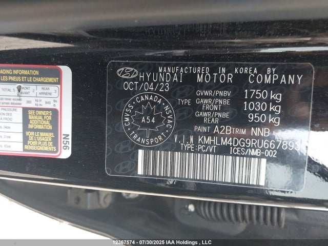 KMHLM4DG9RU667893 Hyundai mpi nu pe