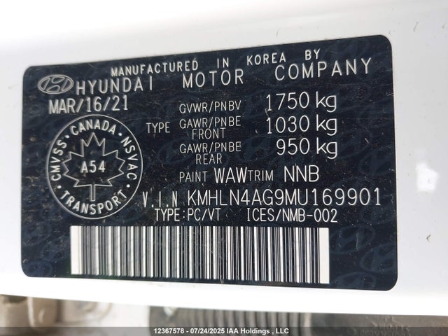 KMHLN4AG9MU169901 Hyundai mpi nu pe