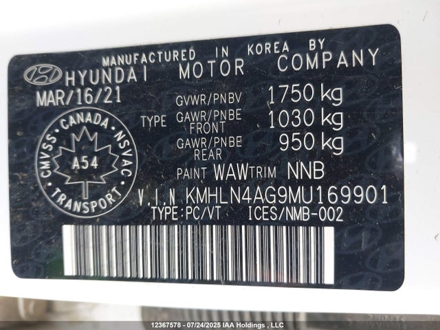 KMHLN4AG9MU169901 Hyundai mpi nu pe
