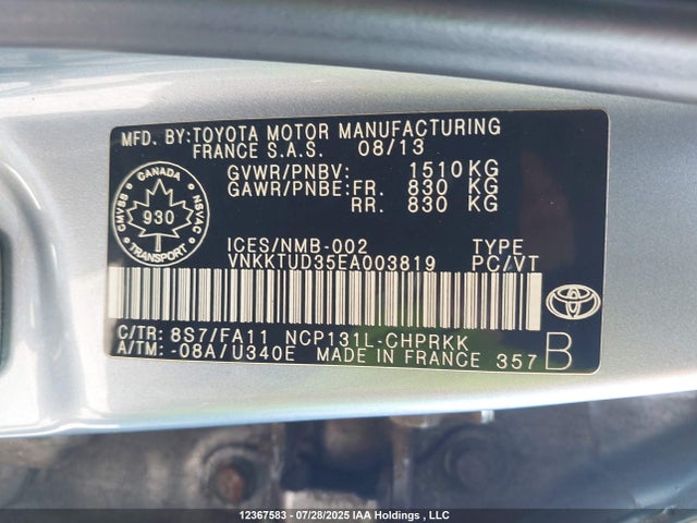 VNKKTUD35EA003819 Toyota 1nz-fe