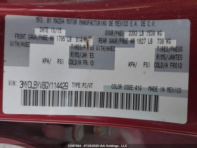 3MYDLBYV8GY114429 Toyota p5v