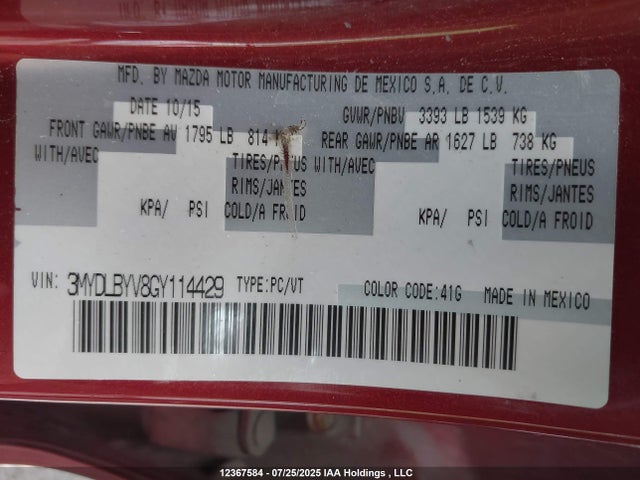 3MYDLBYV8GY114429 Toyota p5v