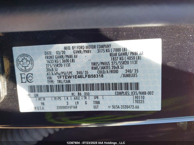Ford gtdi 2020 1FTEW1E48LFB58318 Image 9