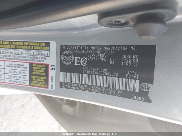 4T1B11HK6JU002276 Toyota a25a-fks