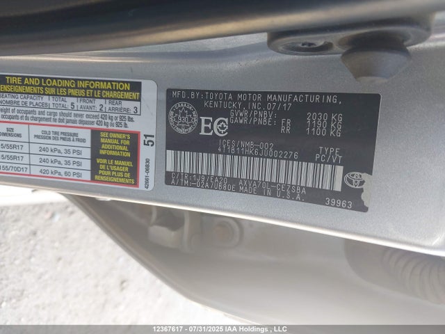 4T1B11HK6JU002276 Toyota a25a-fks