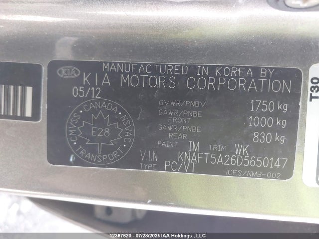 12367620 :رقم المزاد ، KNAFT5A26D5650147 vin ، 2013 Kia Forte Lx مزاد بيع