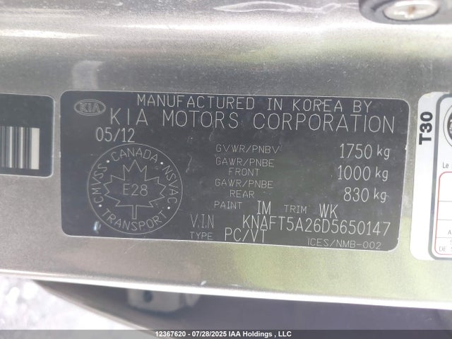 12367620 :رقم المزاد ، KNAFT5A26D5650147 vin ، 2013 Kia Forte Lx مزاد بيع