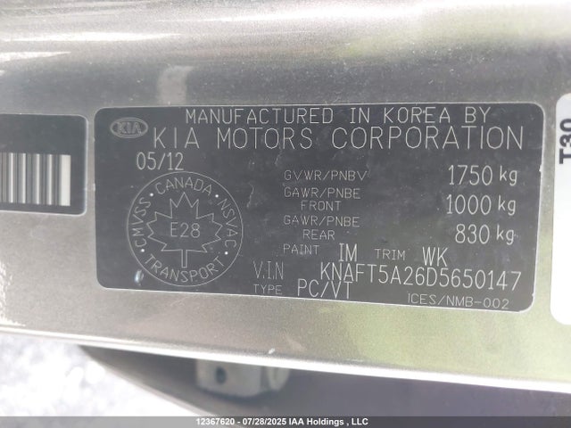 12367620 :رقم المزاد ، KNAFT5A26D5650147 vin ، 2013 Kia Forte Lx مزاد بيع
