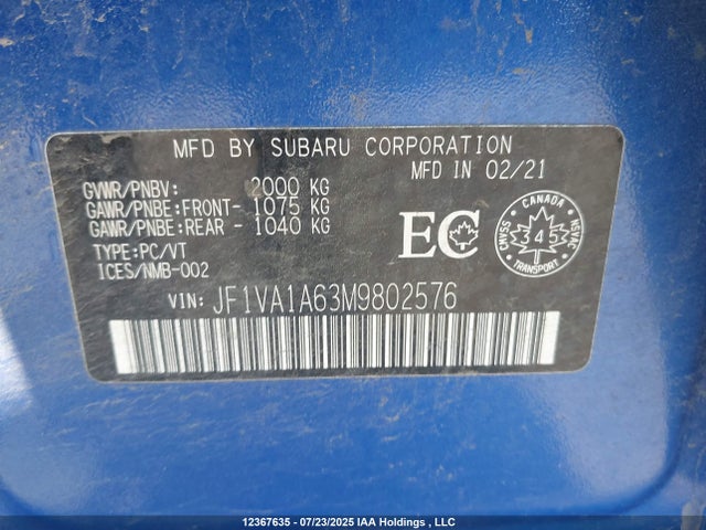 Subaru dib turbo 2021 JF1VA1A63M9802576 Image 18