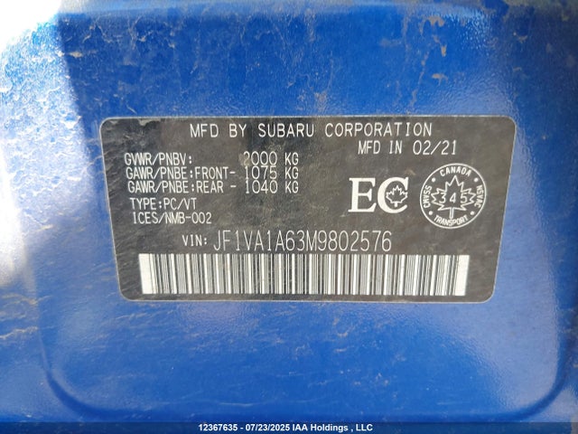 Subaru dib turbo 2021 JF1VA1A63M9802576 Image 9