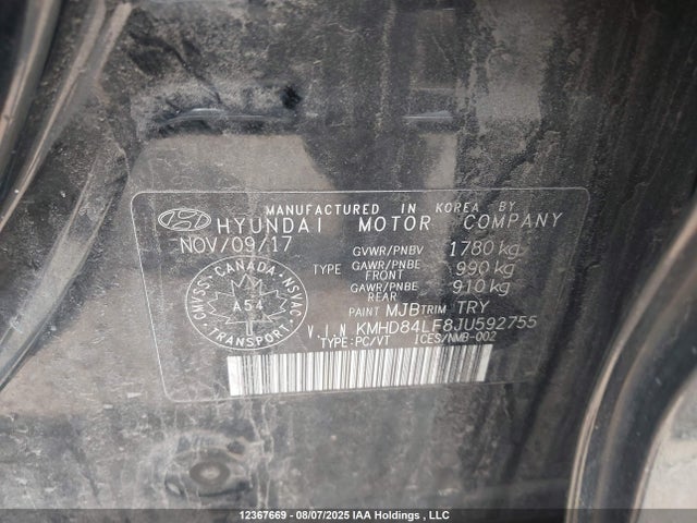 KMHD84LF8JU592755 Hyundai mpi nu