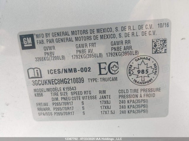 3GCUKNEC8HG210039 Chevrolet l83 - sidi: spark ignited direct injection, vvt: variable valve timing, afm, e85 max, alum