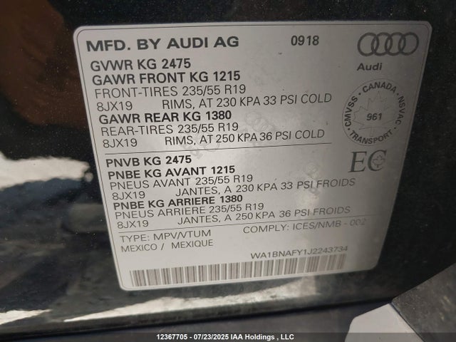 Audi 2018 2018 WA1BNAFY1J2243734 Image 9