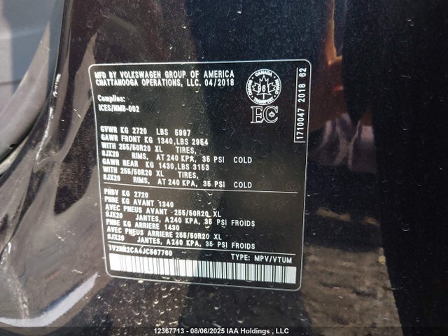 1V2NR2CA4JC567760 Volkswagen 2018