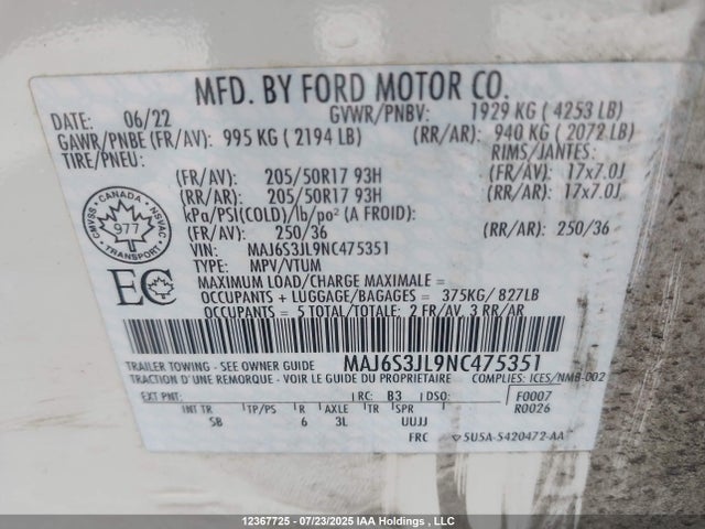 MAJ6S3JL9NC475351 Ford 2022