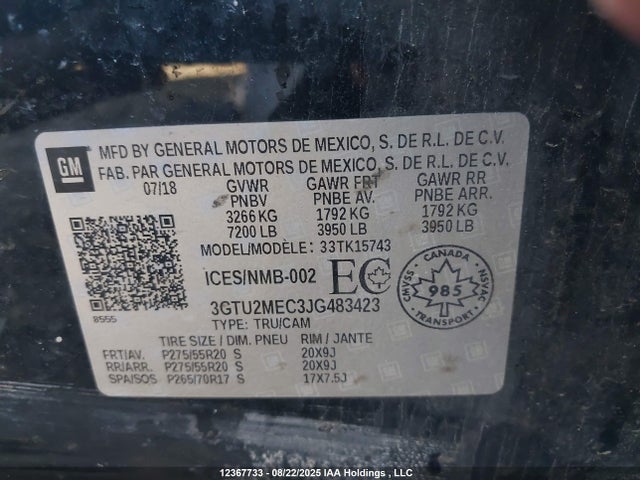 GMC l83 -spark ignited direct injection, variable valve timing, afm, e85 max, alum 2018 3GTU2MEC3JG483423 Image 9