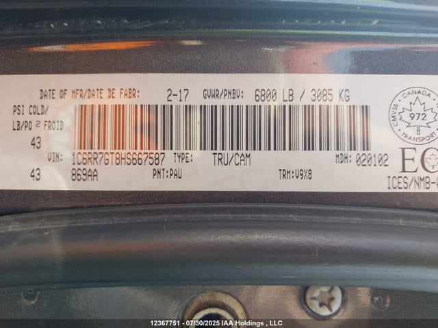 1C6RR7GT8HS667587 Dodge 1500