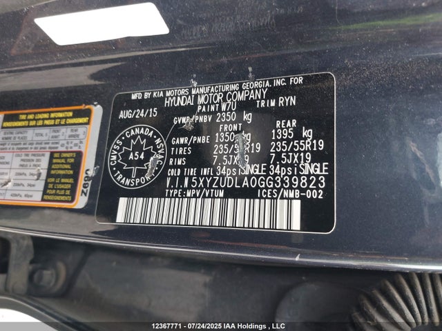 5XYZUDLA0GG339823 Hyundai t-gdi theta ii