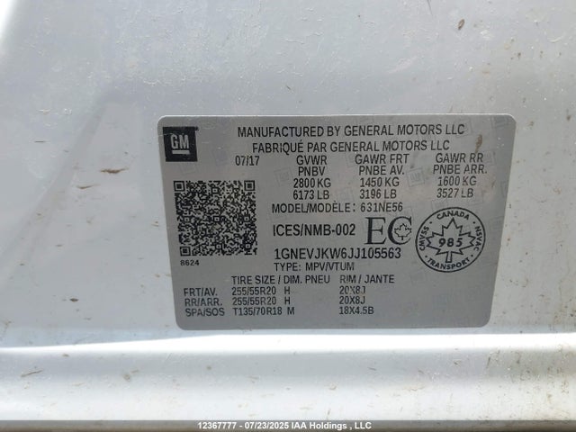 1GNEVJKW6JJ105563 Chevrolet lfy - spark ignited direct injection, atss, gen 1