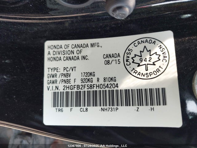 Honda r18z1 2015 2HGFB2F58FH054204 Image 18