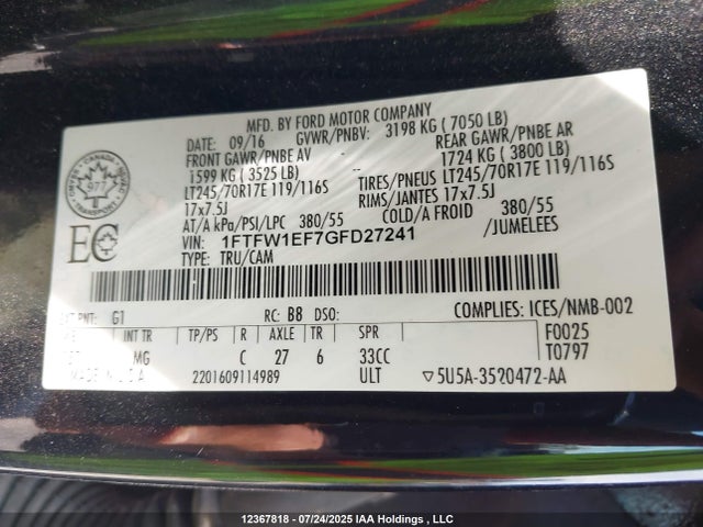 1FTFW1EF7GFD27241 Ford 2016