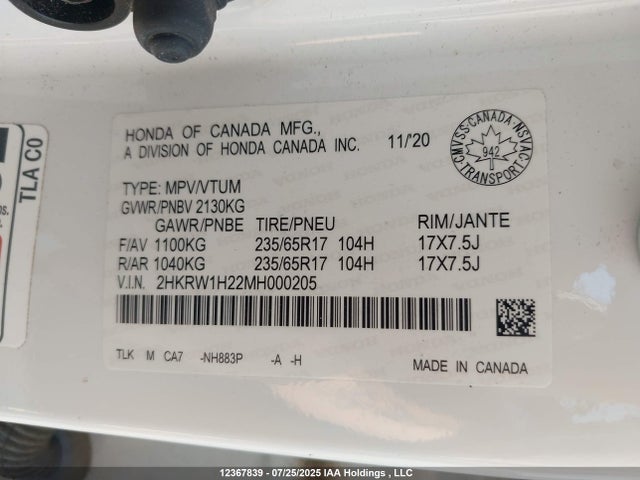 2HKRW1H22MH000205 Honda l15be